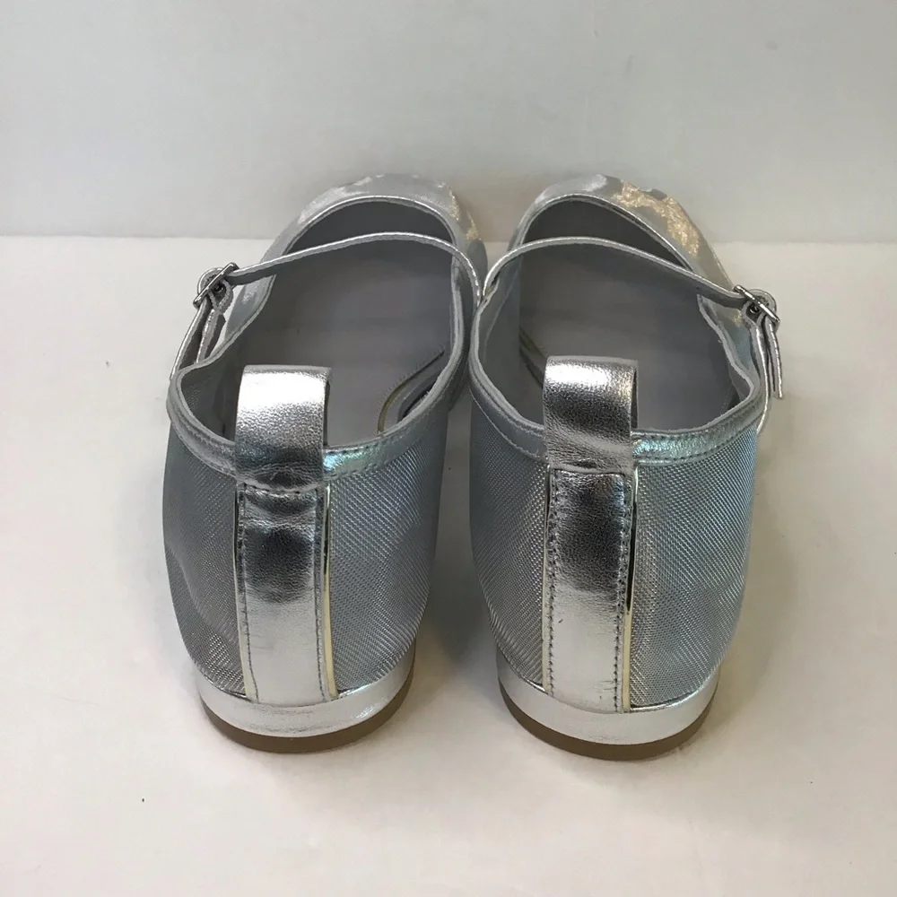 DELTAN Women's Shimmering Silver Mesh Maven Mesh Mary Jane Dress Flats 9.5 NEW